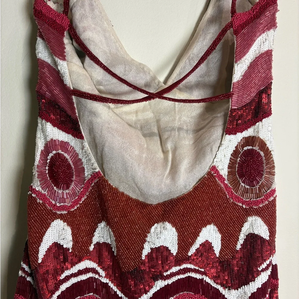 CULT GAIA Sasha Beaded Multi Wave Print Mini Dress Pink Red NWT Small - Picture 13 of 14